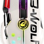 Wired/Wireless Gaming Mouse Up to 12000 DPI,Rechargeable Mouse with 1000mAh Battery,Type-C,Chroma RGB,9 Programmable Buttons+Rapid Fire,Joystick Ultralight Honeycomb Shell for PC Gamer(Mlik Tea White)